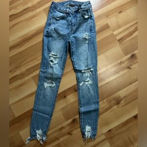 American Eagle Outfitters Distressed Skinny Jeans in Blue